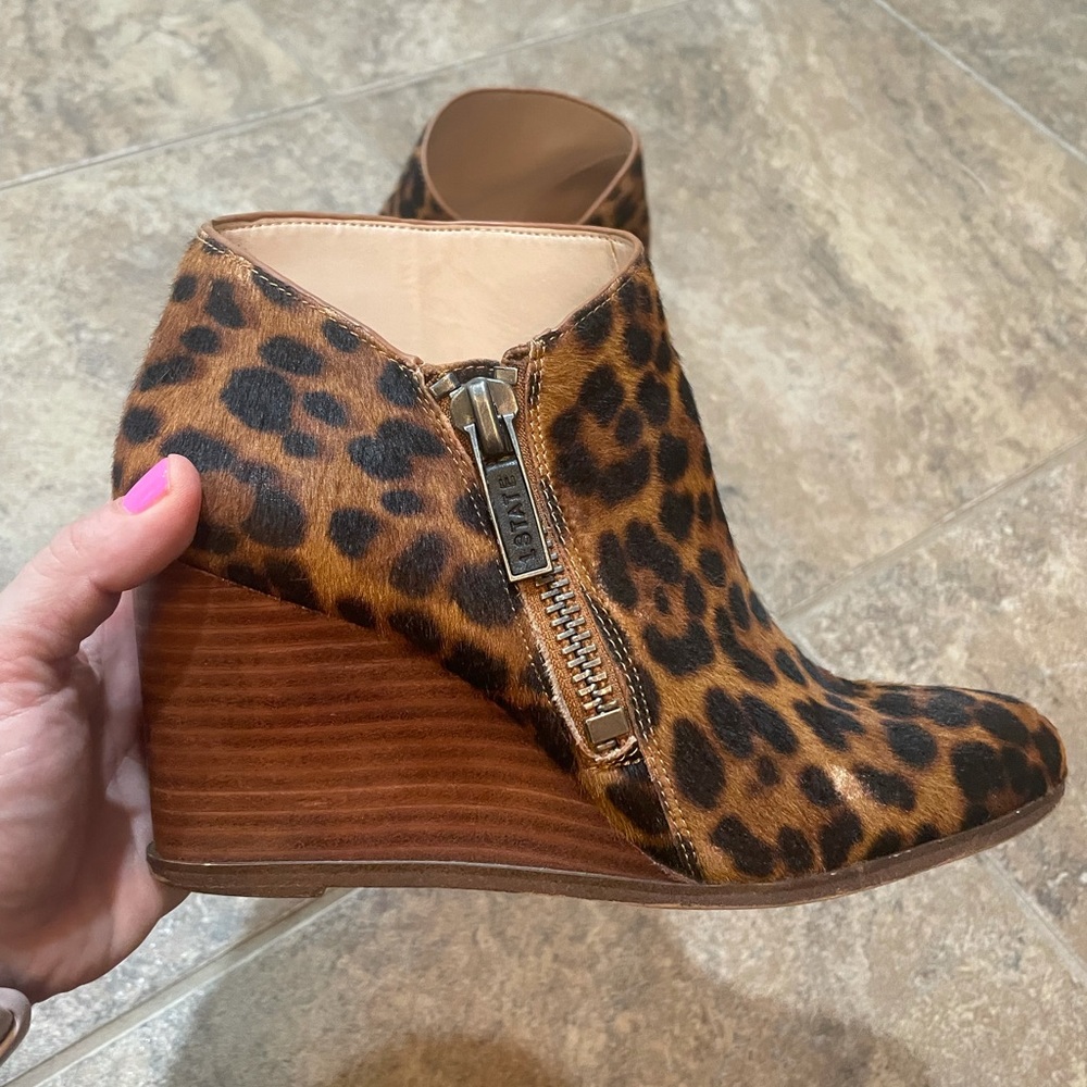 1.State Kaleb Cow Hair Leopard Booties with zipper